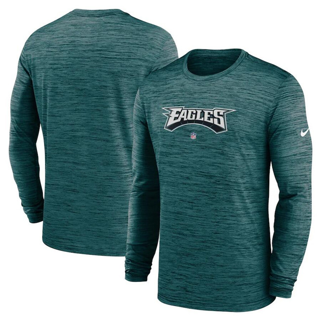 Men's Green Philadelphia Eagles Sideline Team Velocity Performance Long Sleeve T-Shirt